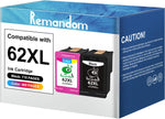 Remandom 62XL Ink Cartridge Black and Color Replacement for HP Ink 62XL Cartridges for Envy 5540 5560 5640 5660 7640 7645 HP OfficeJet 250 200 5740 5745 8040 Printer (1 Black 1 Tri-Color)