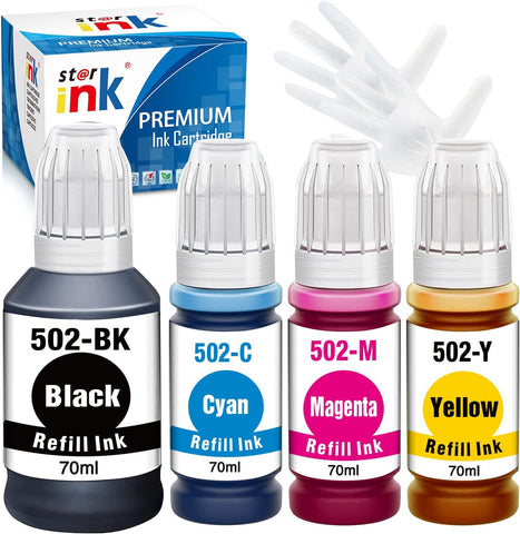 st@r ink 502 Ink Bottles Compatible Replacement for Epson 502 Ink Refill Bottles(Not Sublimation) Used for EcoTank ET-2760 ET-2750 ET-3760 ET-4760 ET-2850 ET-3850 ET-4850 ET-15000 Printer (4 Bottles)