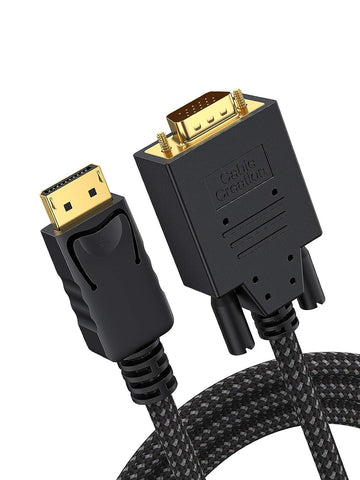DisplayPort to VGA Cable 6FT, CableCreation DisplayPort to VGA Adapter with Built-in IC Chipset, Gold Plated Standard DP Male to VGA Male Braided Cable, Compatible with TV, PC, Laptop,Projector, Black