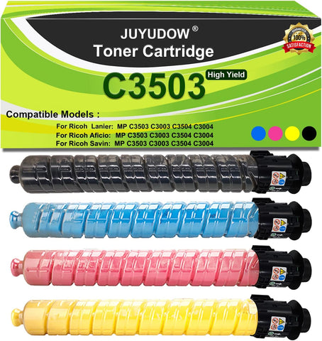 Juyudow Toner Cartridge Compatible for Ricoh Aficio Lanier Savin MP C3503 C3003 C3004 C3504 (4 Pack, BK, C, Y, M) Part#: 841813 841814 841815 841816 High Yield