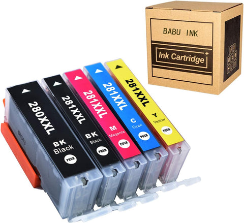 BABU Compatible Ink Cartridge Replacement for Canon 280 PGI-280XXL CLI-281XXL PGI-280 Work for Canon PIXMA TR7520 TR8520 TS6120 TS6220 TS8120 TS8220 TS9120 TS9520 TS6320 (1 PGBK & 1 BK/C/M/Y)