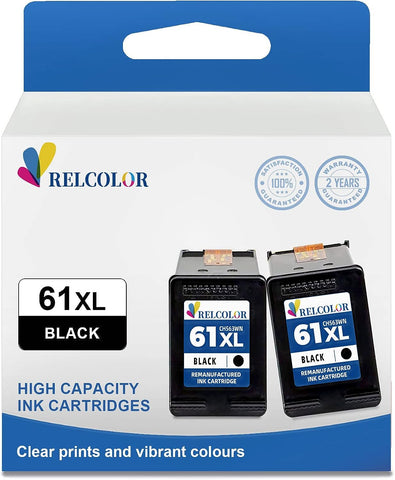 Relcolor Replacement for HP Ink 61XL 61 XL HP61 XL Cartridge Black for Envy 4500 5530 4502 5534 5535 Deskjet 2540 2050 3000 3050 1000 1510 1512 1010 1050 1056 OfficeJet 4630 4635 2620 Printer HP61XL