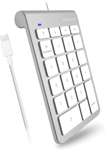 Macally Wired USB C Number Pad Keyboard - Type C Numeric Keypad for Laptop, Apple Mac iMac MacBook Pro/Air, Windows PC, or Desktop Computer - 10 Key USB Keypad Numpad with 5 Foot Cable - Silver