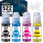 DOREINK Compatible 522 T522 EcoTank Refill Ink Bottle Replacement for EcoTank ET-2720 ET-2800 ET-4700 ET-2803 ET-4800 ET-2710 ET-1100 Printer (4 Pack, Black, Cyan, Magenta, Yellow) Dye Ink