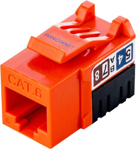 LINKOMM 50-Pack RJ45 Cat6 Slim Profile UTP Unshielded Keystone Jack with Punch Down Palm Holder (Orange)