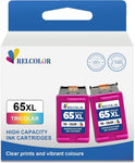 Relcolor Replacement for HP Ink Cartridge for 65 65XL HP65 XL Color Combo for Envy 5000 5055 5052 5014 DeskJet 3755 3700 3772 3752 2622 2652 2600 Printer,HP65XL