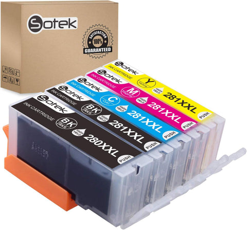 Sotek Ink Cartridge PGI-280XXL CLI-281XXL 280XL 281XL 280 281, Use with PIXMA TR7520 TR8520 TR8620 TS6120 TS6220 TS8120 TS8220 TS9120 TS9520 TS9521C TS702 Printer (5 Pack, No Photo Blue)