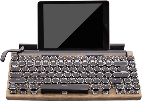 Itigoitie Retro Typewriter Mechanical Keyboard, Punk Bluetooth Wireless Keyboard with 83 Keys,LED Backlit,Round Keycaps,Compact 75% Layout Wired Keyboard for iOS/Android/Windows/Mac/ipad,Wood Color