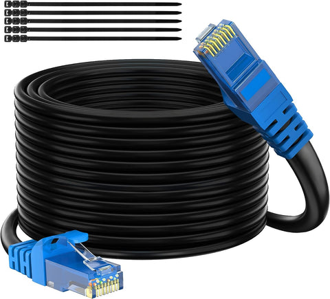 Cat 6 Outdoor Ethernet Cable 250 ft, Adoreen Gbps Heavy Duty Internet Cable (from 25-300 feet) Support POE Cat6 Cat 5e Cat 5 Network Cable RJ45 Patch Cord, UV Waterproof Direct Burial & Indoor+15 Ties