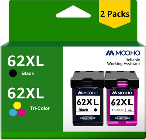 62XL Ink Cartridges Replacement for HP 62XL Ink Cartridge Combo Pack for HP Envy 5540 5640 5660 7640 7645 OfficeJet 5740 5745 8040 OfficeJet Mobile 250 200 Printer (1 Black, 1 Tri-Color)