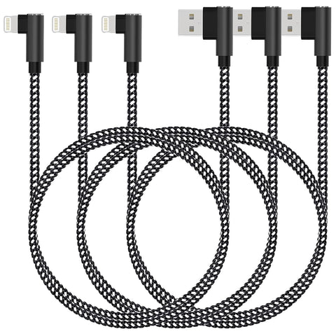 iPhone Charger 10 FT [Apple Mfi Certified] 3 Pack Long 90 Degree Lightning Charging Cable 10 Ft Nylon Braided Charge & Sync Cord for iPhone 14/13/12/11/XR/8/7/6/5 iPad Air 2/Mini/ (Black White,10Feet)