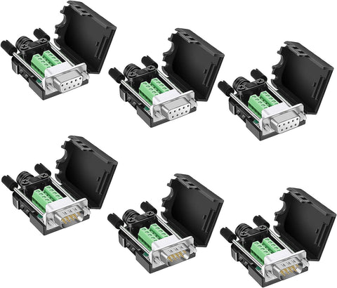 Dbilida DB9 Solderless Connector (3Male+3Female), DB9 Breakout Connector RS232 D-SUB Serial to 9pin Port Terminal with Case