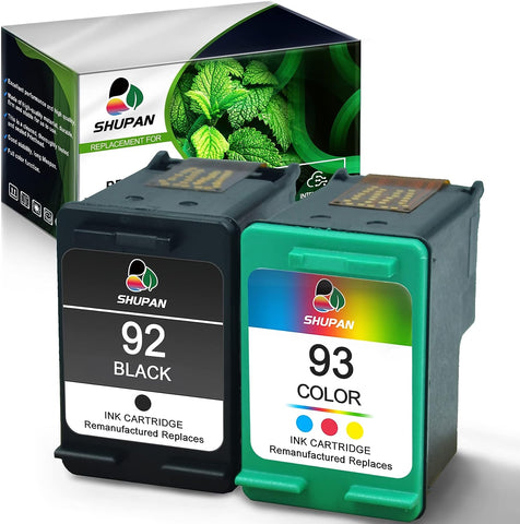 SHUPAN Ink Cartridge 92 93 Replacement for HP 92 93 Ink Cartridge Combo Pack C9513FN C9362WN C9361WN for HP PSC 1510 PhotoSmart C3180 C3140 Deskjet 5440 Printers (1Black,1Tri-Color)