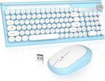V630 Wireless Keyboard and Mouse Combo, MageGee 2.4G USB 101Keys Wireless Typewriter Keyboard, Waterproof Cute Round Retro Aesthetic Keyboard for Computer,PC,Desktops,Laptop, Mac(White Blue)