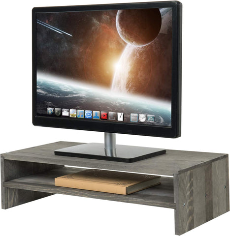 MyGift 2-Tier Rustic Gray Wood Ergonomic Computer Monitor Stand Riser & Workstation Desktop Organizer Shelf