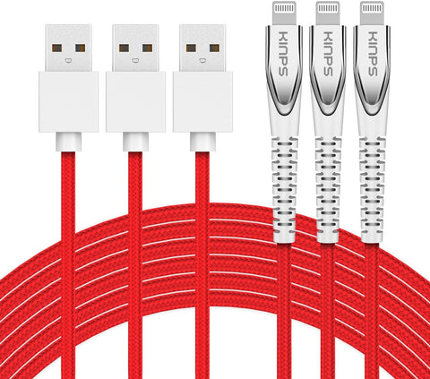 KINPS MFI Certified Lightning Cable 10FT ?3-Pack?, Upgrade iPhone Charger Cord Compatible with iPhone Xs Max/XS/XR/X/8 Plus/8/7 Plus/7/6S Plu/6Ss, iPad, (Red)