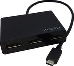 Accell USB-C DisplayPort Multi-Monitor Splitter - DisplayPort 1.2 Multi-Stream Transport (MST) Hub - 1x USB-C Connector (Thunderbolt 3 Compatible), 3X DP 1.2 outputs, 4K UHD @60Hz, Black (U226B-001B)