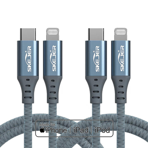 SKEJER [MFi] USB C to Lightning Cable, 2 Pack(6.6FT+4FT) MFi Certified with 2.4A Fast  Phone Charger Cable for Phone 13/12/11 Pro/X/Xs Max/XR/8 Plus/7/6/6s