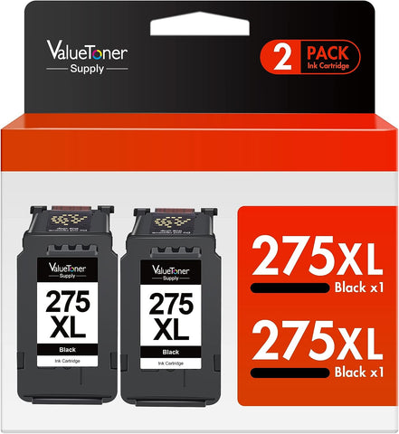 Valuetoner Supply Ink Cartridges Replacement for Canon 275XL 275 XL PG-275 XL PG275 Black Ink Cartridge to use with Canon TS3522 TS3520 TR4720 TR4722 Printer (2 Black)