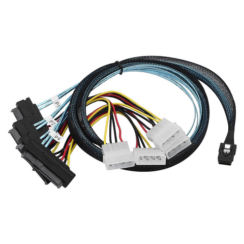 SinLoon Mini SAS 36 SFF-8087 to SFF-8482 Connectors 3.3FT Internal Mini SAS 4i SFF-8087 36 Pin to SAS 4X SFF-8482 29Pin Hard Disk SAS Cable with 4X 4Pin Power Cable (1 to 4)