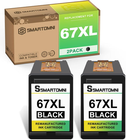 S SMARTOMNI 67XL Black Ink Cartridge High Yield Replacement for HP 67 XL Combo Pack for HP Deskjet 2723 2752 2755 2722 Plus 4122 4155 Envy 6030 6052 6055 6075 Pro 6430 6455 6458 (2 Pack, Black)