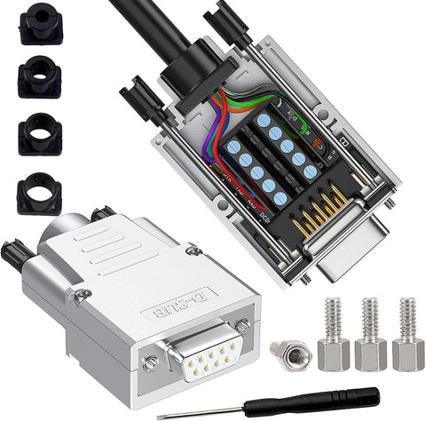 JUXINICE 1pack Connector DB9 Serial Adapter D-SUB 9-pin RS232 RS485 Adapter to Terminal Connector Signal Module with Bolts Nuts and Screwdriver (Female+ Metal Shell)