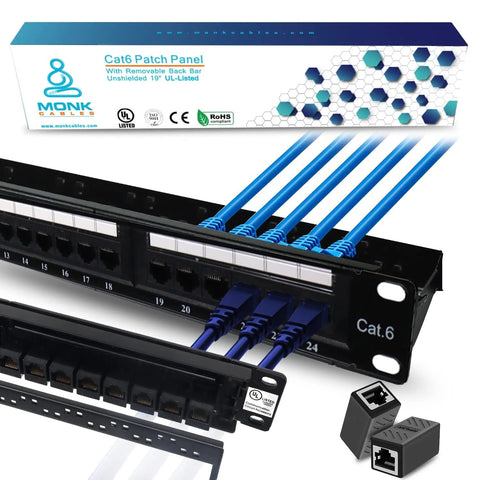 MONK CABLES | CAT6 Patch Panel | Inline | 24 Port