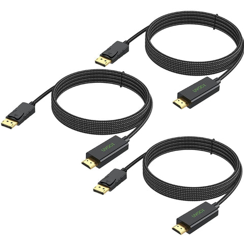 UVOOI DisplayPort to HDMI Cable 6 Feet 3-Pack, Display Port DP to HDMI Cord 1080P Support Audio & Video [Nylon Braided] Compatible with Computer, Monitor, Projector, TV