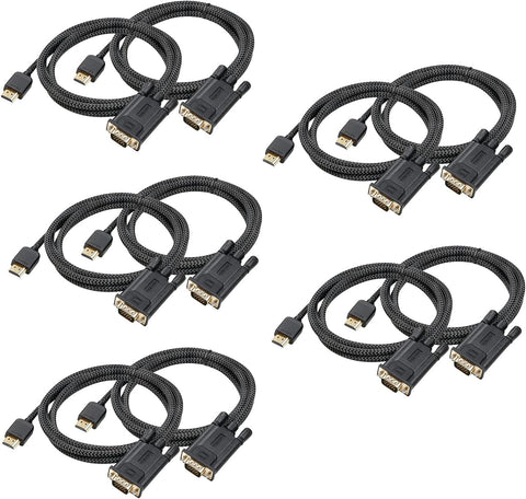 FEMORO HDMI to VGA Cable 6FT 10 Pack, HDMI-to-VGA Adapter Converter Male to Male Braided Cord for Monitor Computer Desktop Laptop PC Projector HDTV and More