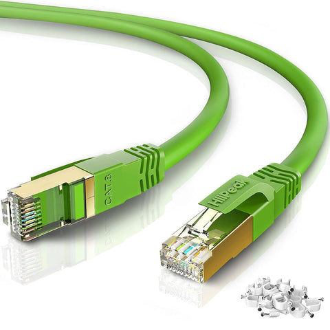 Cat8 Ethernet Cable 40FT, Indoor&Outdoor, Heavy Duty High Speed 26AWG Cat8 Network LAN Cable 2000Mhz, 40Gbps with Gold Plated RJ45 Connector, Weatherproof S/FTP UV Resistant for Router,Modem,PC(Green)