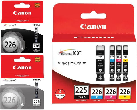 Canon Genuine PGI-225/CLI-226 Ink Tank Combo Pack (4530B008) CLI-226 Black Ink Tank (4546B001) CLI-226 Gray Ink Tank (4550B001)