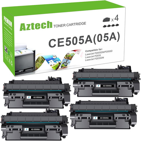 Aztech Compatible for P2035 Toner Cartridge Replacement for HP 05A CE505A P2035N Toner Cartridge for HP 2035N P2055DN 2055DN P2030 P2050 P2055X P2055D Printer (Black 4-Pack)