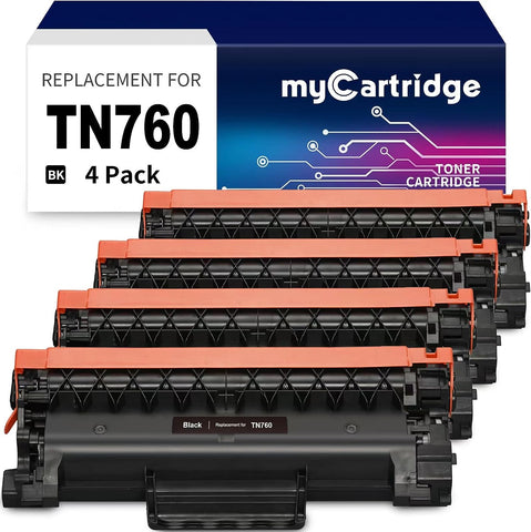 myCartridge TN760 Toner Cartridge Black Replacement for Brother TN 760 TN730 TN-730 Toner for MFC-L2710DW MFC-L2750DW HL-L2370DW HL-L2350DW HL-L2395DW HL-L2390DW DCP-L2550DW Printer (4 Pack)