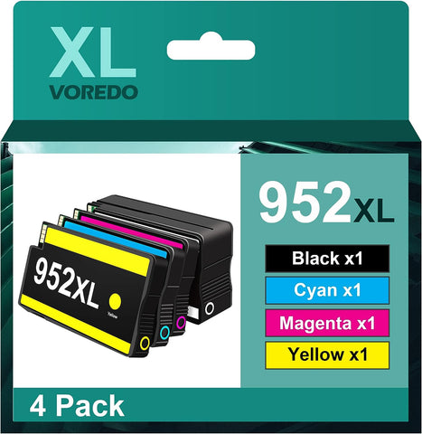 952XL Ink Cartridges Combo Pack Replacement for HP 952XL 952 Ink High Yield Work with HP Officejet Pro 7740 8210 8710 8720 8740 8715 7720 8725 8730 Printer (Black, Cyan, Magenta, Yellow, 4 Pack)