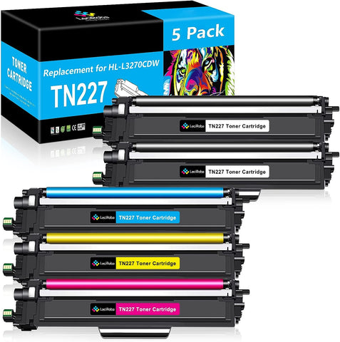 LeciRoba Compatible for Brother HL-L3270CDW Toner Cartridges High Yield TN227 TN-227 Replacement for Brother HL-L3290CDW HL-L3210CW HL-L3230CDW MFC-L3770CDW Printer (2Black/Cyan/Yellow/Magenta, 5 PK)