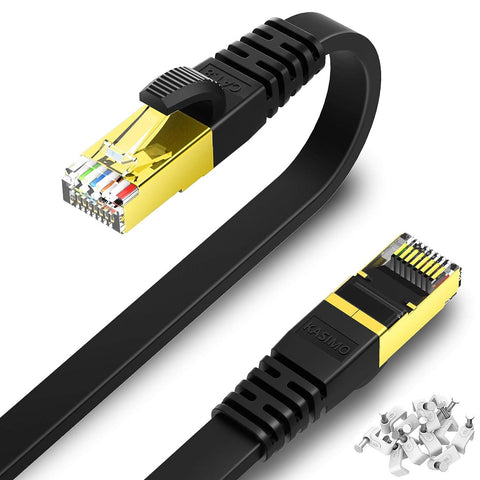 KASIMO Cat 8 Flat Ethernet Cable 75ft, Cat8 High Speed Flat Internet Network LAN Cable 40Gbps 2000MHz SSTP Network Patch Cord with Gold Plated RJ45 Connector (75 ft)