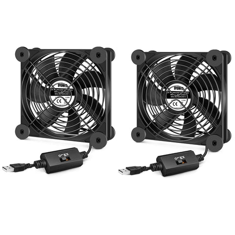 iPower Quiet Cooling Fan 120mm USB Case Fan with Speed Controller for Receiver DVR/Playstation/Xbox/Computer Cabinet Cooling, 2 Pack Black