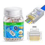 AOWIZ RJ45 Connector Cat5 Cat6 Shielded RJ45 Pass Through Ends Gold Plated 8P8C Ethernet Modular Plug 50-Pack