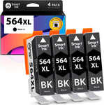 Smart Ink Compatible Ink Cartridge Replacement for HP 564XL 564 XL (4 Black Combo Pack) for Photosmart 6525 6520 7520 5520 7510 5510 7525 6515 6510 B210 C410 5514 B209 B209a C309 C309 OfficeJet 4620