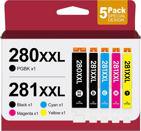 Jalada Compatible Ink Cartridges Replacement for Canon 280 281 PGI-280XXL CLI-281XXL for PIXMA TR8520 TS8220 TR7520 TS9120 TS6120 TS6220 TS8120 TS9520 TS6320 TS9521C TS8320 TS702 (5 Pack)