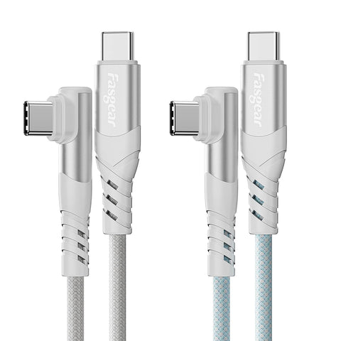 100W USB C to USB C Cable - 2 Pack 3ft Fasgear USB 2.0 Type C to Type C PD Cable 5A Fast Charging Right Angle Compatible with LG G7/V20/V30|Mac-Book Pro 2021|i-Pad Mini 2022|Chromebook R13 (Grey/Blue)