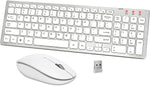 Wireless Keyboard and Mouse Combo, Ergonomic Portable Slim Keyboard Sleek 2.4 GHz USB Receiver Full Size Keyboard Mouse Set for PC Desktop Computer Tablet Smart TV Mac -White Silver