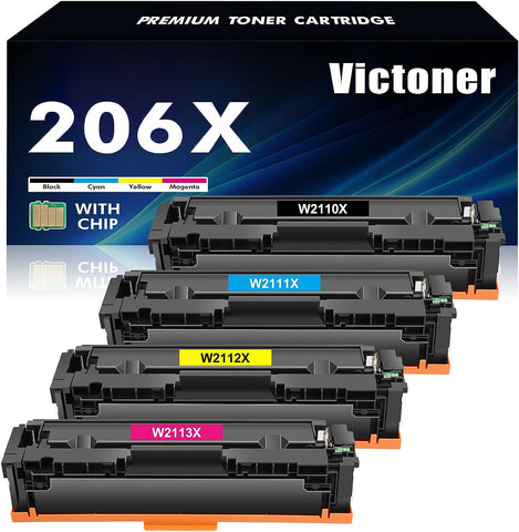 206X 206A M283fdw Toner Cartridges 4 Pack High Yield Set (with Chip) Compatible Replacement for HP 206X 206A for HP Color Laserjet MFP M283cdw M283 Pro M255dw Printer W2110X W2110A Ink (B/C/Y/M)