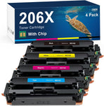 206X with Chip Toner Cartridge Replacement for HP 206X Toner Cartridge 4-Pack High Yield 206A Set W2110X for Color MFP M283fdw M283cdw M283 Pro M255dw M255 M282 Printer Black Cyan Magenta Yellow