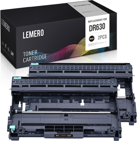 LEMERO Compatible Drum Unit Replacement for Brother DR630 DR-630 to use with DCP-L2540DW, MFC-L2700DW, MFC-L2740DW, HL-L2300D, HL-L2360DW, HL-L2380DW, HL-L2320D, HL-L2340DW (Black, 2-Pack)