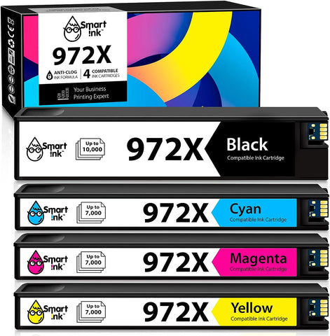 Smart Ink Compatible Ink Cartridge Replacement for HP 972X 972 X (4 Pack Combo) to use with PageWide Pro 477dw 577dw 452dw 477dn 452dn 577z 552dw P55250dw Printers (Black & Cyan Magenta Yellow)