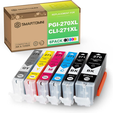 S SMARTOMNI Compatible 270 271 XL Ink Cartridge Replacement for Canon PGI-270XL CLI-271XL to use with PIXMA TS8020 TS9020 MG7720 (1 Black 1 Photo Black 1 Cyan 1 Magenta 1 Yellow 1 Grey) 6-Pack