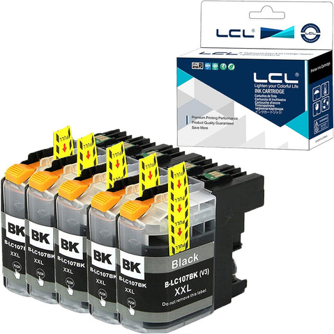 LCL Compatible Ink Cartridge Replacement for Brother LC107 LC107BK XXL LC1072PKS Super High Yield MFC-J4710DW J4410DW J4310DW J4610DW J4510DW (5-Pack Black)