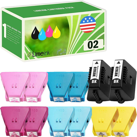 Limeink Compatible Ink Cartridges Replacement for HP 02 Ink Cartridges for HP Ink 02 XL C8180 Ink Cartridges for HP 02 Ink Cartridges Black XL for HP 02 Ink Cartridges Magenta Cyan Yellow LC LM 12 Pk