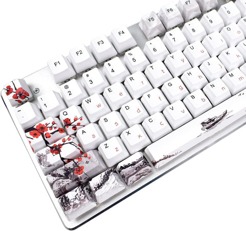 MOLGRIA Keycaps 110 Set for Full Size Mechanical Keyboard, Custom PBT OEM Profile Key caps Japanese Style with Keycap Puller for Cherry MX 104/87/71/61 60 Percent Keyboard(Plum Blossom)